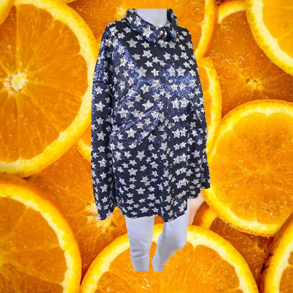 Zara Trafaluc Collection Sequin Button Up With Blue and Silver Stars Size‎ Large